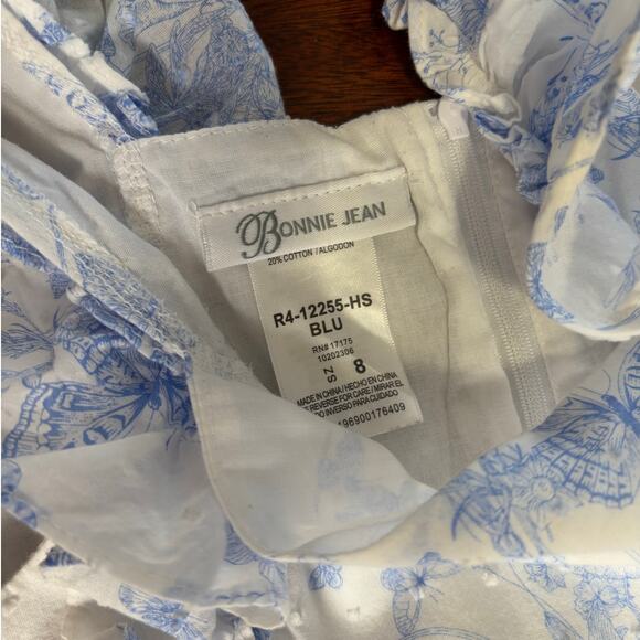 Bonnie Jean Girls Dress Sz 8 Blue & White Floral Butterfly Flutter Sleeve Party - Picture 4 of 9